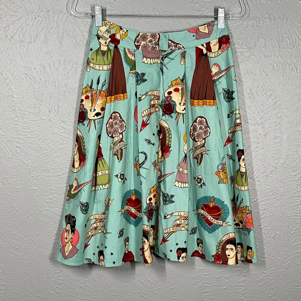 Moixa Frida Kahlo Print A-Line Skirt Multicolor Women's Size Medium